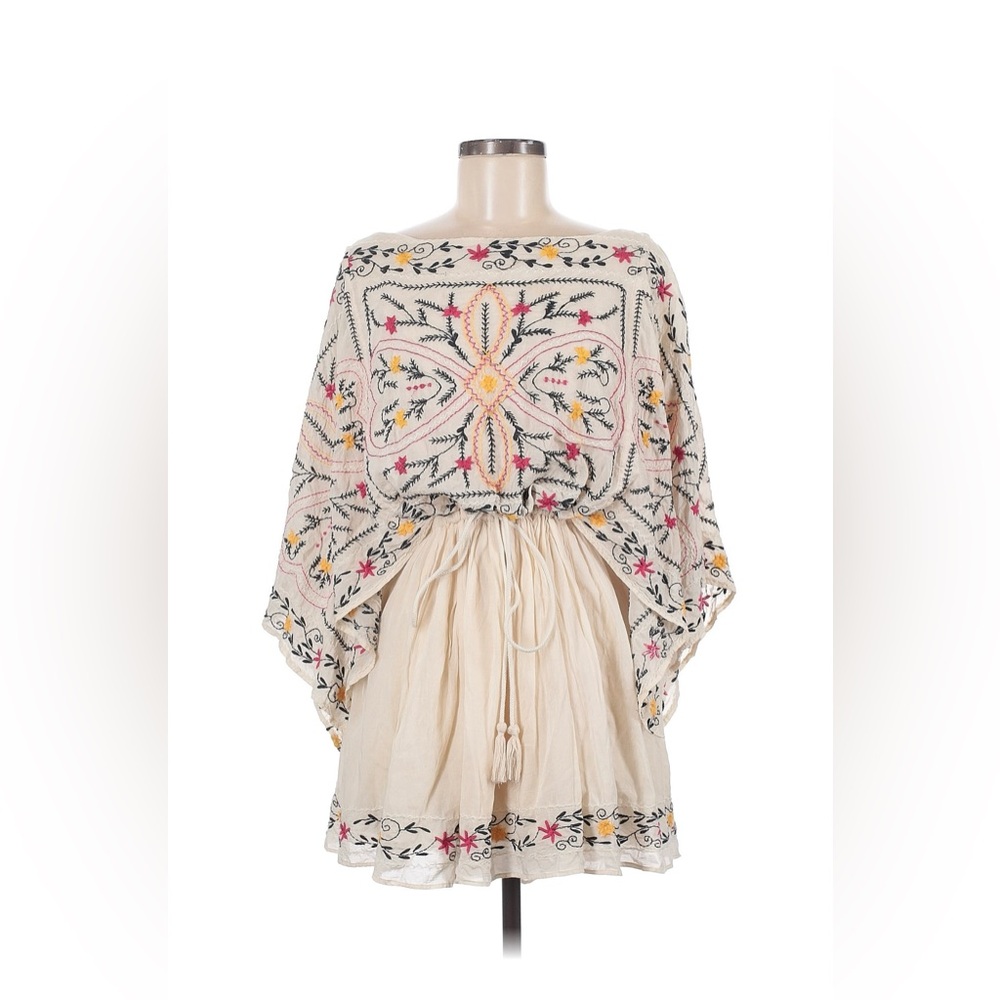 Free People Embroidered Cream Mini Dress